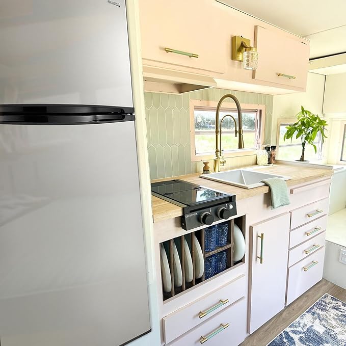 RecPro 10 Cu Ft 12V RV Refrigerator | Black Frost-Free Fridge with Freezer | Double Door, Adjustable Shelves, Reversible Door, Built-In Lock | 23.5”W x 26”D x 59”H | Off-Grid & Dry Camping Ready