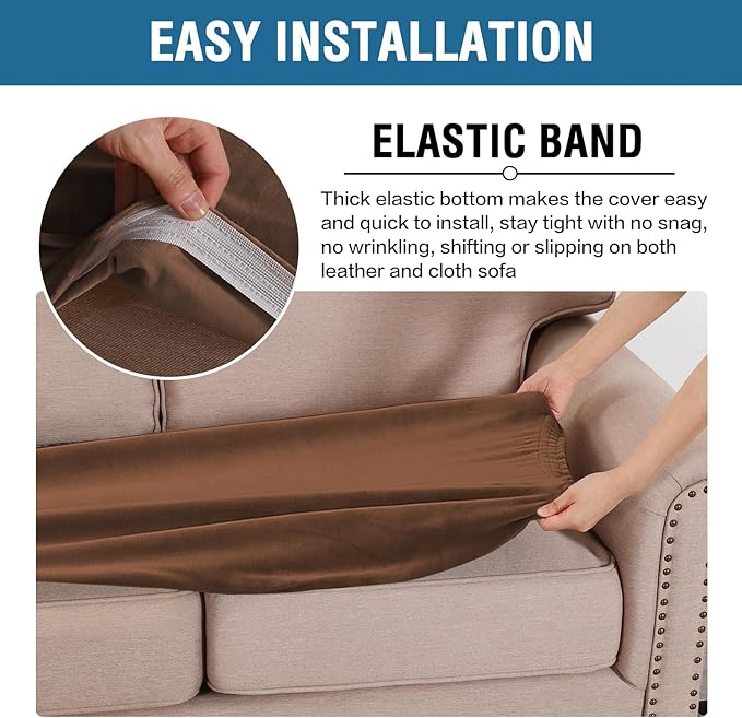 H.VERSAILTEX Velvet Stretch Individual Couch Cushion Cover Plush Slipcover for Loveseat Sofa Furniture Protector Seat Cover (1 Piece Loveseat Cushion Cover, Caramel)