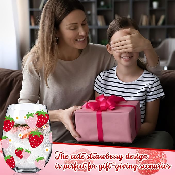 Sliner 2 Pack 17oz Strawberry Stemless Wine Glasses for Women Strawberry Cups Colorful Conversation Drinking Glass for Mother's Day Gift Birthday Party Supplies Graduation Gifts Theme Events