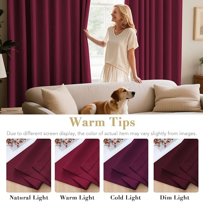H.VERSAILTEX Christmas Curtains for Bedroom Thermal Insulated Room Darkening Living Room Curtains 84 Inch Long Grommet Privacy Protection Window Curtain Panels/Drapes for Nursery, 2 Panels, Burgundy