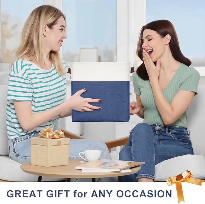 Collapsible Fabric Storage Cubes 11x11 Cube Storage Bins, 4 Pack Closet Baskets Box with Handles for Organizing, Shelf, Toys, Clothes, Home, Office, Nursery (Navyblue&White)