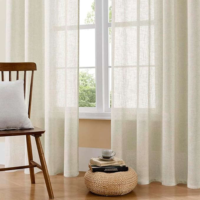 Joydeco Linen Curtains 90 Inch Length 2 Panel Sets,Light Filtering Curtains for Bedroom 100 Inch Wide Living Room Drapes with Back Tabs & Rod Pockets (W100 x L90 Inch, Beige)