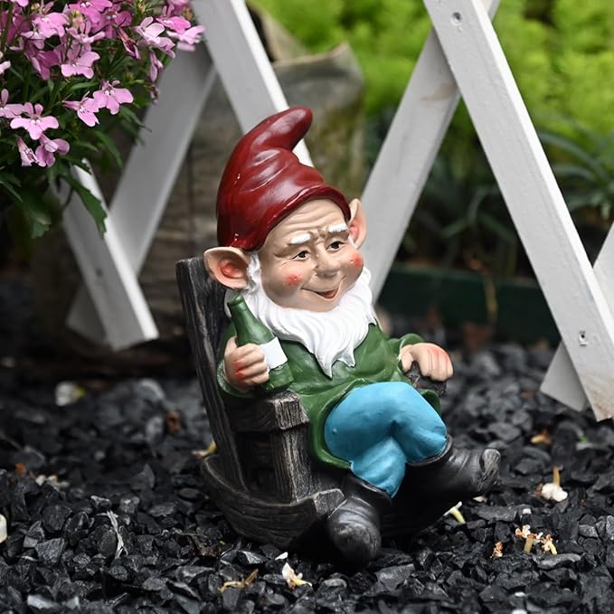 OwMell Drinking Wine Garden Gnome Statue Decoration 7.3" Figurine Ornament for Indoor Outdoor Home Patio Yard Lawn - Wine