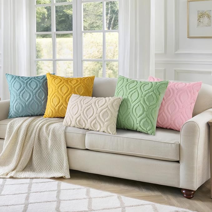 decorUhome Fall Throw Pillow Covers 16x16 Inch Set of 2, Soft Plush Decorative Faux Fur Beige Solid Couch Pillow Covers, Accent Farmhouse Neutral Square Euro Pillow Cases for Sofa Bed Living Room