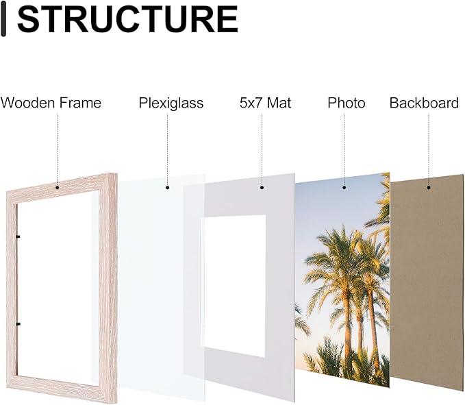 Vittanly 8x10 Picture Frames Set of 9, Shatter Resistant Plexiglass, Display 5x7 Pictures with Mat or 8x10 without Mat, Photo Frames for Wall or Tabletop, Engineered Wood, Rustic Pink