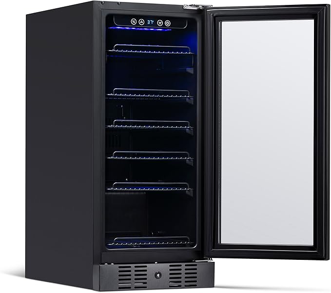 Newair 24" Wine and Beverage Refrigerator 20 Bottle and 70 Can Capacity, Built-in or Freestanding Cooler, Dual Zone Fridge in Stainless Steel with Splitshelf