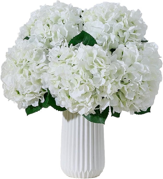 8Pcs White Fake Flowers Silk Hydrangea Artificial Flowers Bouquets Faux Ivory Hydrangea Stems for Home Table Centerpieces Wedding Party Decoration