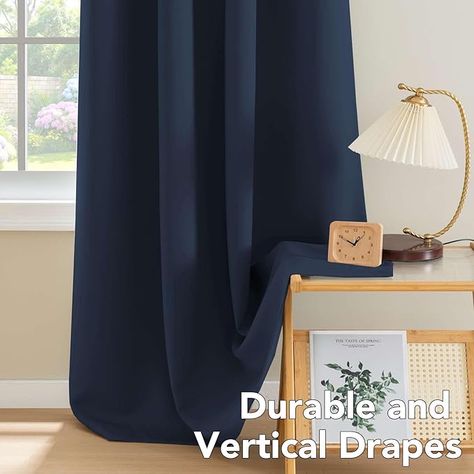 H.VERSAILTEX Premium Blackout Thermal Insulated Innovated Microfiber Home Fashion Window Curtains for Bedroom,Antique Grommet,52" W x 63" L - Navy Blue - Set of 2 Panels