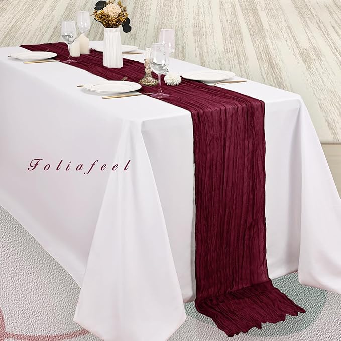 Burgundy 6 Pack Cheesecloth Table Runner 10FT Rustic Gauze Cheese Cloth Table Runner for Wedding Bridal Baby Shower Table Decor 20 x 120 Inch Long Boho Fabric Sheer Birthday Party Table Decorations