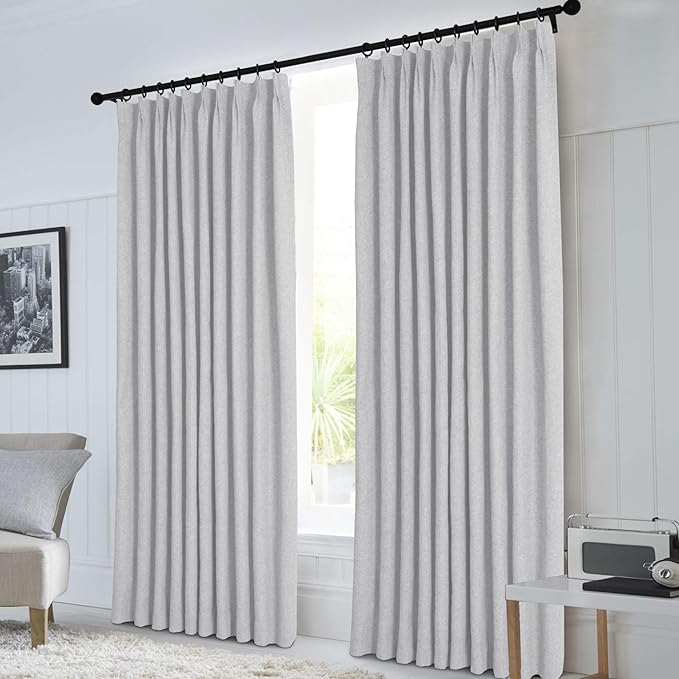 Macochico Pinch Pleated Full Blackout Curtains for Bedroom Living Room Silver Grey Linen Curtains Thermal Insulated and Noise Reducing Window Panels with Tieback Shabby Chic Decor 84”Wx84”L 1 Panel