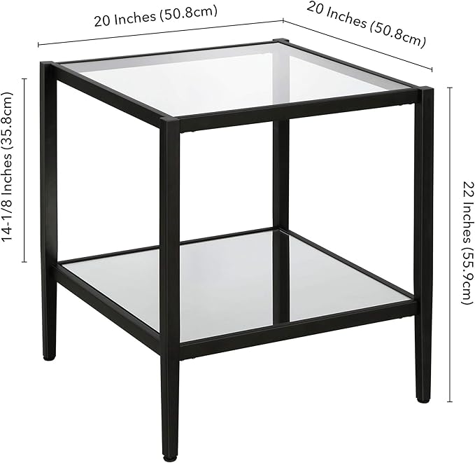 Henn&Hart 20" Wide Square Side Table with Mirror Shelf in Blackened Bronze, Table for Living Room, Bedroom
