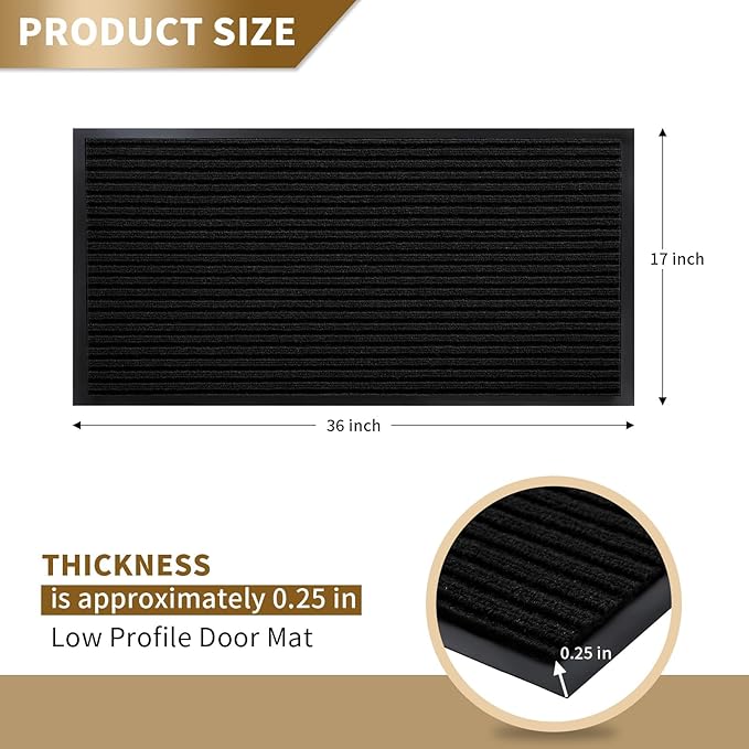 Yimobra Front Door Mat Outdoor Indoor Entrance, 100% Waterproof All-Season All Weather Doormat, Welcome Matt Outside Entry, Non Slip, Low Profile, Heavy Duty Patio Porch Floor Mats,36 x 17,Black