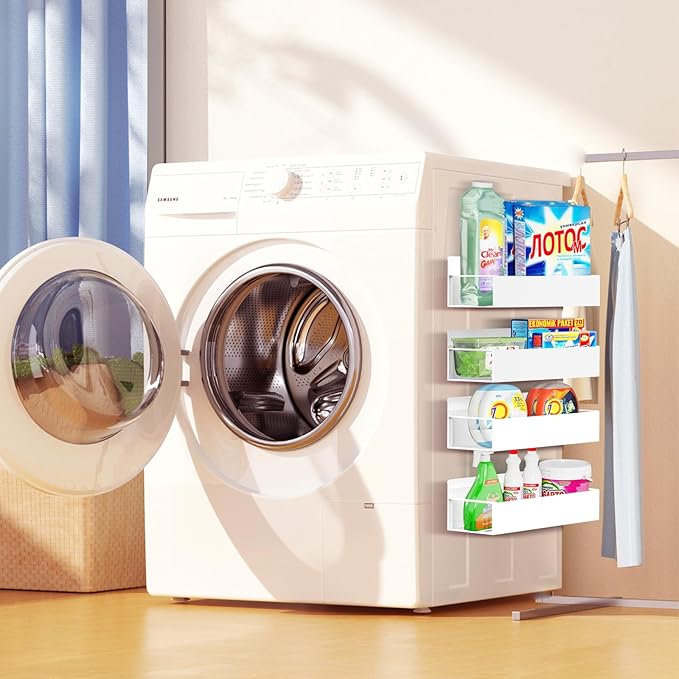 Magnetic Spice Rack Organizer for Fridge Seasoning Organizer for Kitchen Storage With Screw Magnetic Shelf for Oven, RV,Garage,Bathroom (White, 4pack)