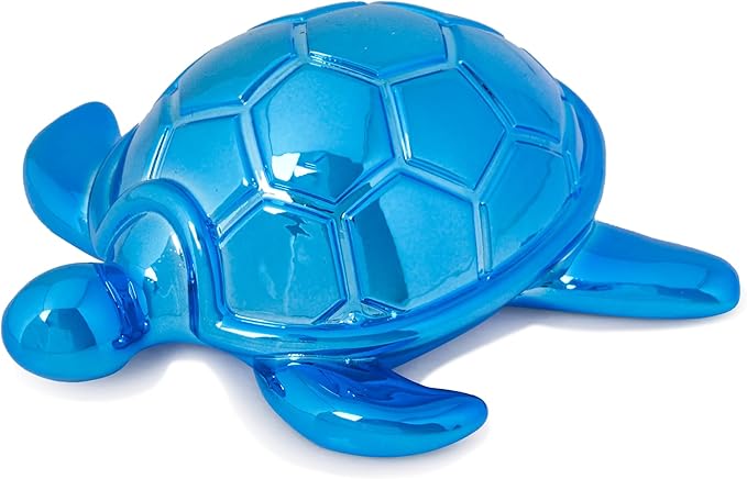 Small Sea Turtle Statue 4 inch Shiny Blue Accent Knick Knacks Paperweight for Bathroom Home Office Shelf Desk Table Decor, Cute Sea Turtle Gifts for Women