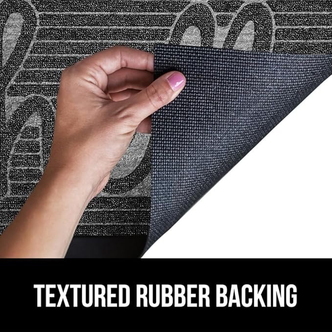 GORILLA GRIP 100% Waterproof All-Season WeatherMax Doormat, 47x35, US Designed Natural Rubber, Stain and Fade Resistant, Low Profile Indoor Outdoor Door Mats, Easy Clean Patio Mat, Charcoal Hello