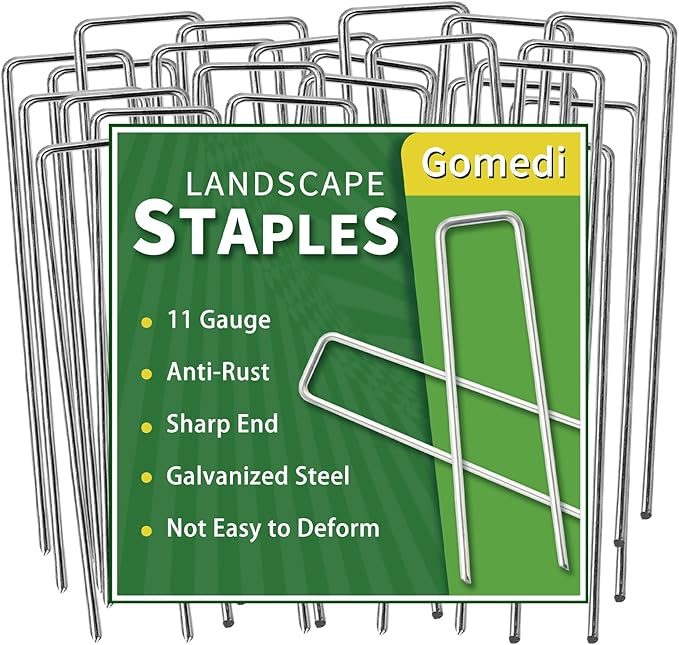 Landscape Staples Galvanized 10 Inch 120 Pcs, Metal Garden Stakes 1.6 Inch, Garden Staples for Lawn 11 Gauge