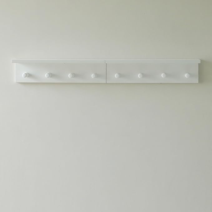 Entrance Coat Rack ，Coat Hooks, Wall-Mounted Wooden Hook Rack, Wall-Mounted Shelves are Very Suitable (White Finish-2)