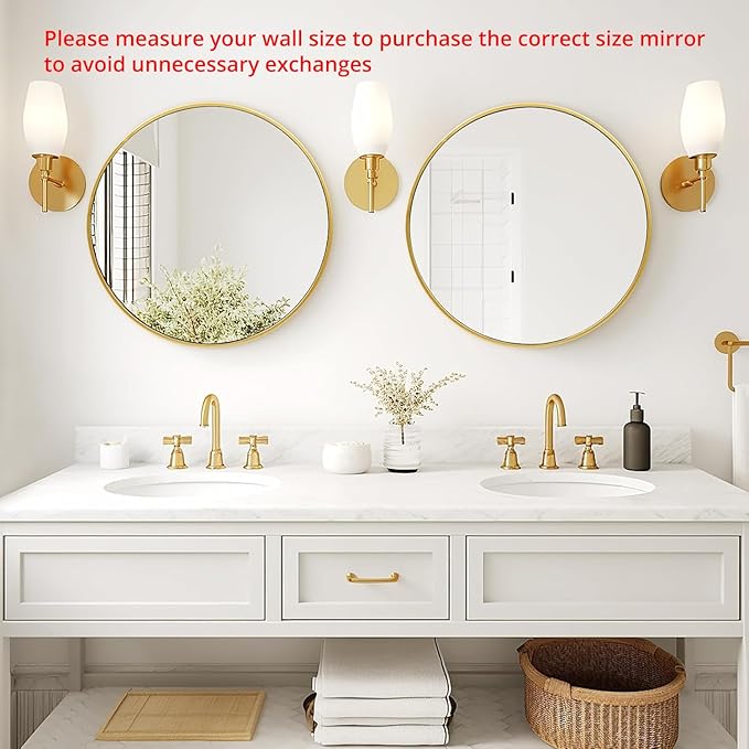 Fabuday Round Gold Mirror for Wall - 20 Inch Circle Mirror for Bathroom, Living Room Decor, Metal Golden Framed Small Circular Mirror