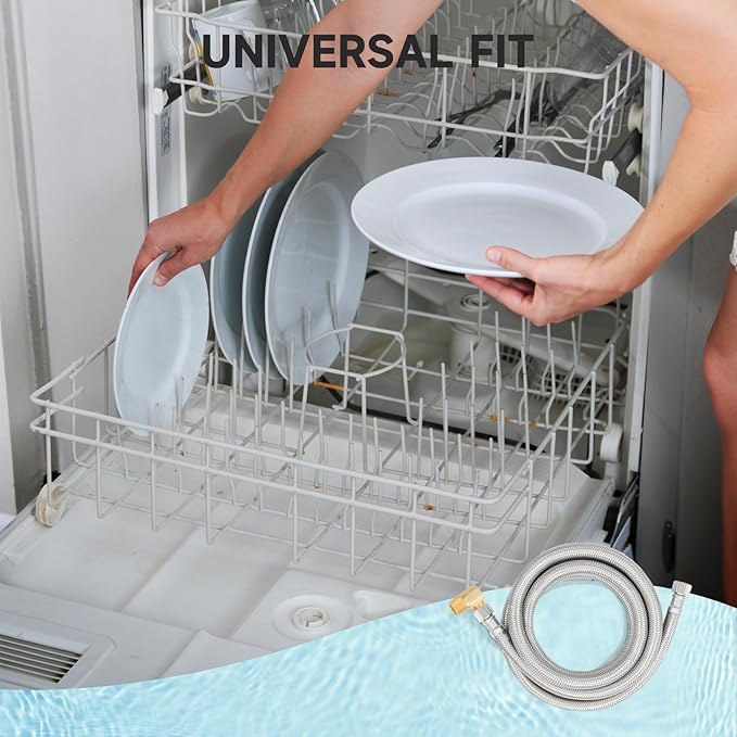 Roastove Universal Dishwasher Installation Kit,6 Ft Stainless Steel Dishwasher Hose,Burst Proof Water Supply Line with 3/8" Compression Connections