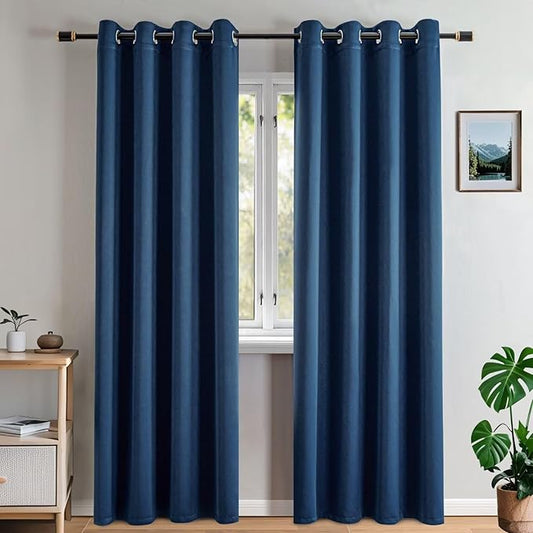 Blackout Curtains 84 Inch Length for Bedroom, Thermal Insulated Blackout Curtains 2 Panels Set, Solid Grommet Privacy Room Darkening Drapes for Living Room Windows(W52 x L84, Navy Blue)