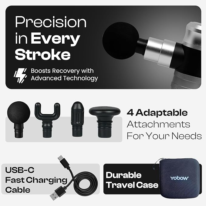 The Therapeutic Mini Massage Pistol with Portable Carrying Case, 4 Massage Speeds, 6 Colors | Fast USB Type C Charging | Massage Tool for Pain Relief | Stylish and Powerful Massage Gun
