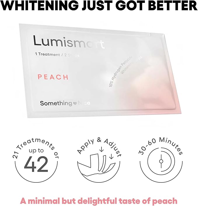 Something Nice Lumismart Whitening Strips - Dentist-Designed, Enamel Safe, up to 42 Treatments with Smart Adjust - Teeth Whitening Strips in Peach for Sensitive Teeth