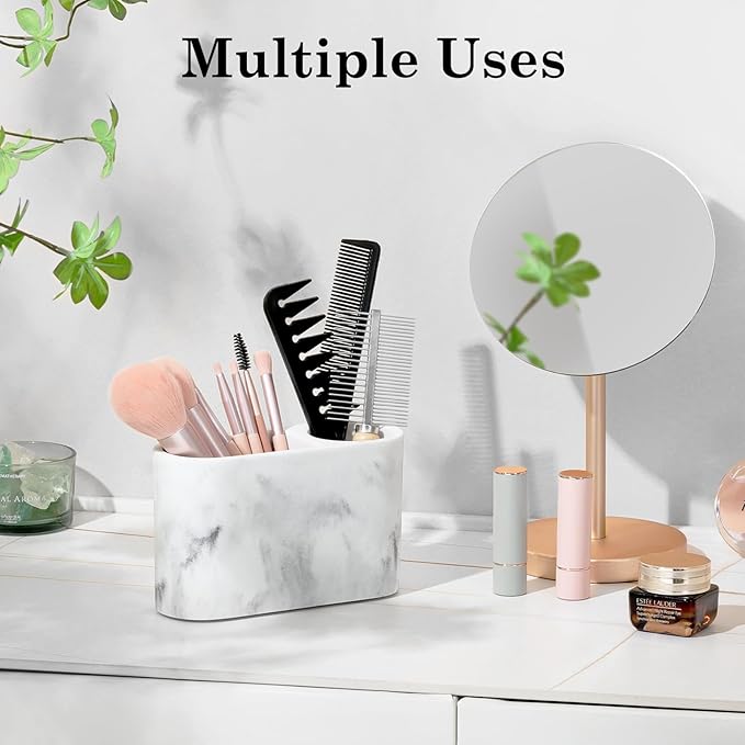 Luxspire Toothbrush Holder, 2 Slots Toothbrush and Toothpaste Holdersfor Bathrooms, Resin Toothbrush Holder Electric Toothbrush Stand for Vanity Countertop, Bathroom Accessories, Gravel White