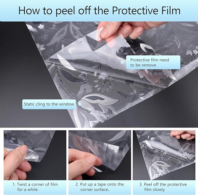 HIDBEA Window Privacy Film, 3D Stained Glass Static Cling - Sun Blocking Anti-UV Heat Control, Reusable Decorative Film for Home/Office Doors, Rainbow Tulip Design (29.5 in x 78.7 in)