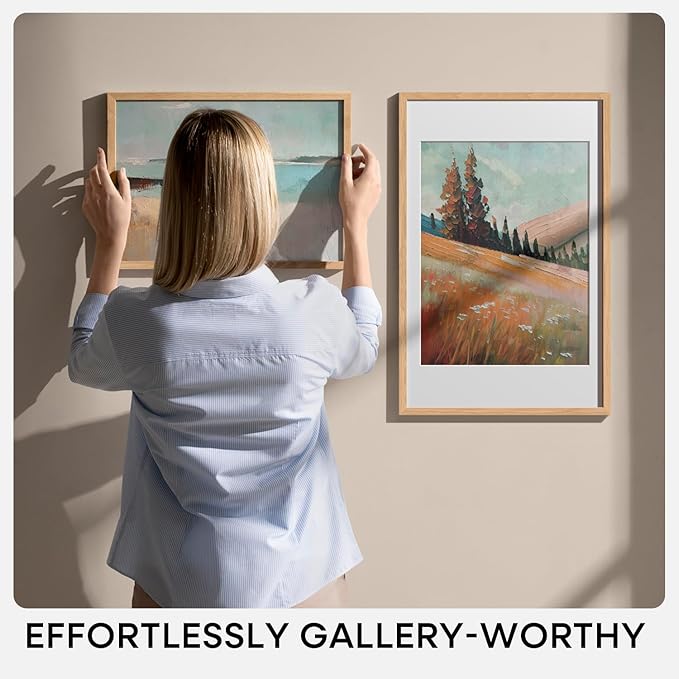 Homeforia A1 Poster Frame Natural Wood, High End Oak 23.4 x 33.1 Large Wooden Picture Frames Matted to 16.5 by 23.4 for Photo, A1 Size Light Wood Frames with Mat A2, Tempered Glass, Wall Kit, Set of 1