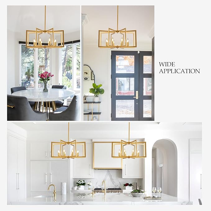 Modern Farmhouse Gold Chandeliers for Dining Room, 8-Light Industrial Metal Chandeliers Geometric Pendant Lights Kitchen Island for Entryway Stairway Foyer Hallway