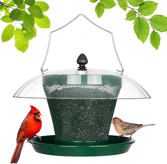 Veehoo Bird Feeders for Outdoors Hanging-Cardinal Bird Feeder with Weatherproof Dome, Wild Meta Finch Feeder for Outside 2.5 lbs Sunflower Seed Capacity, Green