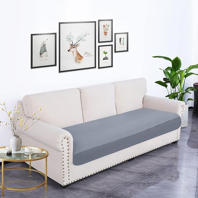 hyha Waterproof Couch Cushion Covers, Stretch Sofa Couch Seat Slipcover for Dog Washable, Non-Slip Waterproof Outdoor Cushion Covers for Patio Furniture Replacement (1 Piece for Large, Grey)