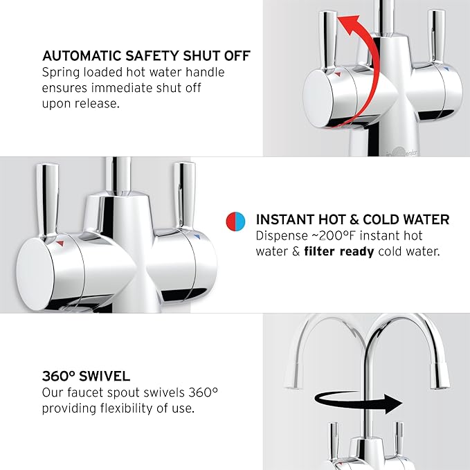 InSinkErator Stainless Steel Tank, HC250C-SS HOT250 System, 2-Handle Drinking Faucet in Chrome with 2/3-Gallon, Filter-Compatible Instant Hot/Cold Water Dispenser