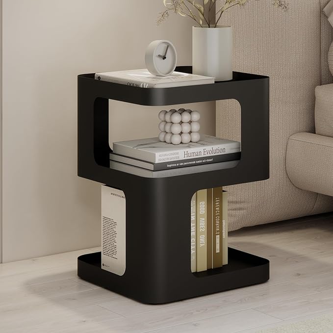 Modern Side Table, Metal Bedside Table Living Room, 3 Tier end Tables with Storage,Nightstand for Small Spaces, Living Room, Bedroom, Sturdy, No Assembly Required