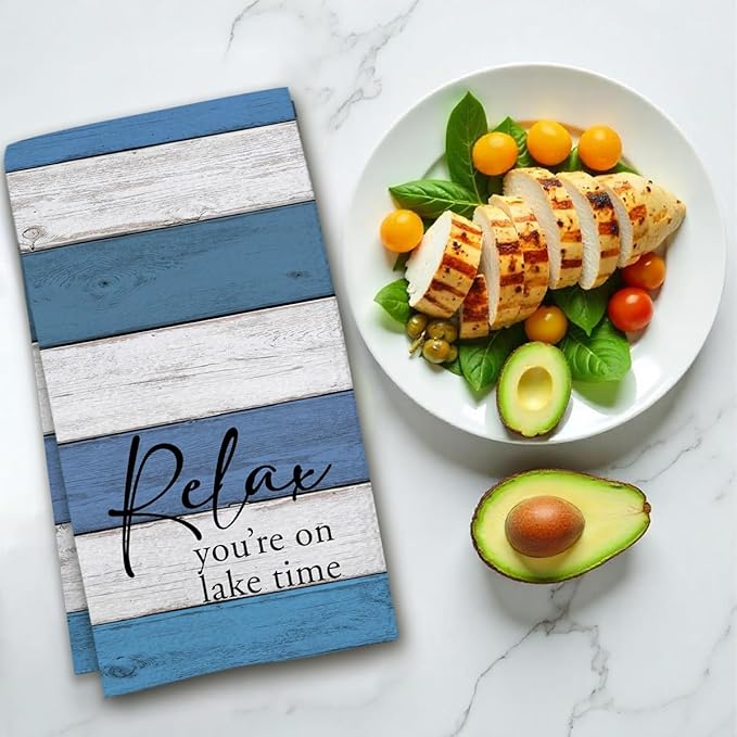 Lake House Dish Towel, Waffle Weave Microfiber Kitchen Cloth, Rustic Lake Decor for Home, Nautical Bathroom Accent, Lakehouse Gift Idea for Cottage Cabin Vacation Retreat - A03