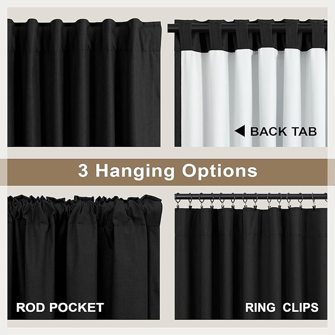 72 Inches Long Blackout Curtains 72 Inch Length for Living Room 2 Panel Set Linen Black Out Thermal Insulated Darkening Back Tab Thin Lightweight Complete Saver Energy Saving Curtain Drape for Bedroom