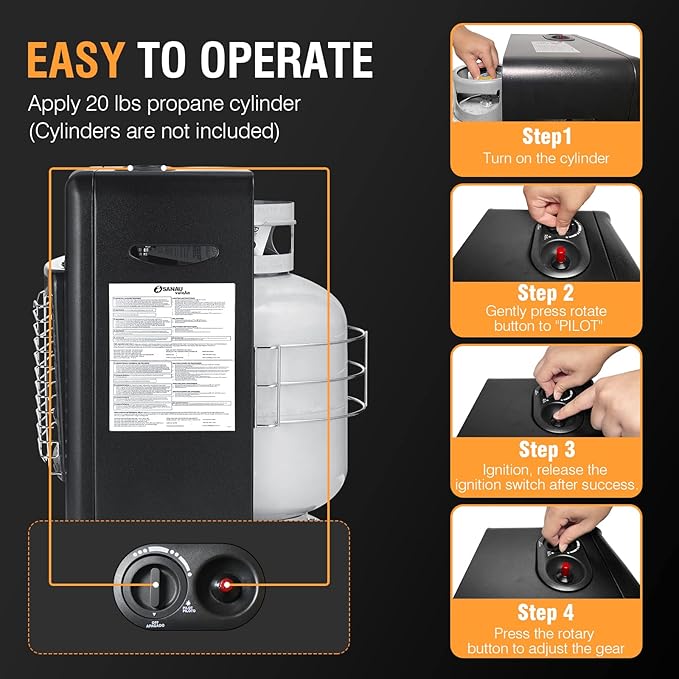 Propane Heater18000 BTU,Outdoor Heater with ODS Tip-over Protection, Propane Radiant Heater with Gas Regulator Hose for Patio,Garage,Camping Up to 450 Sq. Ft