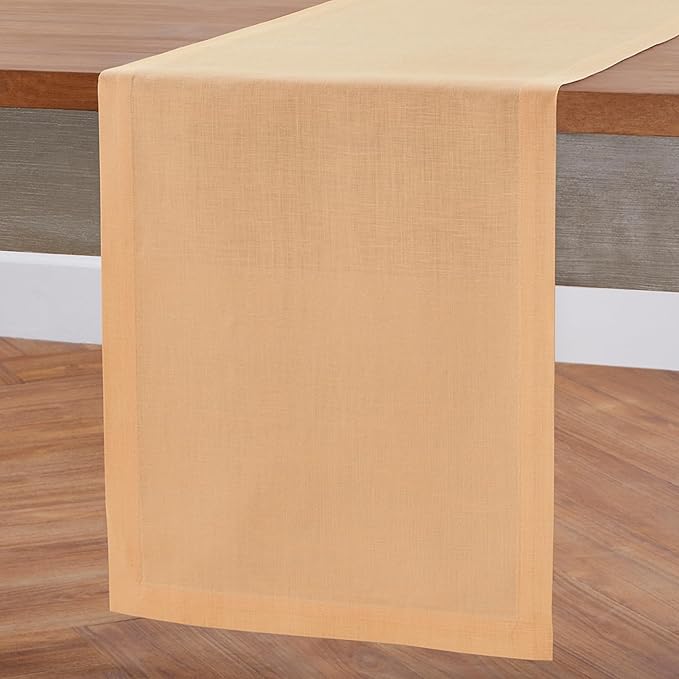Solino Home Linen Table Runner 120 Inches Long - 100% Pure Linen Peach Table Runner 14 x 120 Inch - Fete