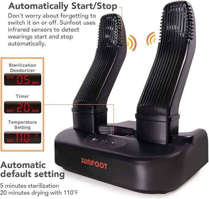 SUNFOOT Boot Dryer And Deodorizer Shoe Dryers For Work Boots, Ski Boot, Hats, Socks, Motorcycle Helmets Glove Dryer With Heat Blower, Quick Drying Boot Warmer Adjustable Timer And Rack (Black)