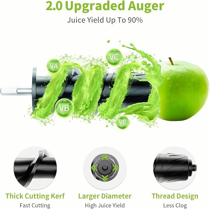 Aeitto Cold Press Juicer Machines, 3.6 Inch Wide Chute, Large Capacity, High Juice Yield, 2 Masticating Juicer Modes, Easy to Clean Slow Juicer for Vegetable and Fruit, Silver