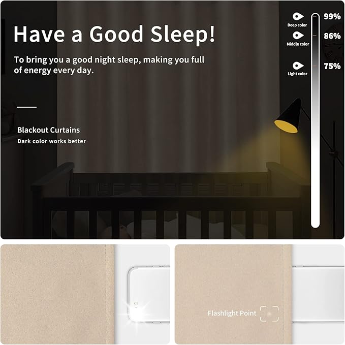 Easy-Going Blackout Curtains for Bedroom, Solid Thermal Insulated Grommet and Noise Reduction Window Drapes, Room Darkening Curtains for Living Room, 2 Panels (42x54 in, Beige)