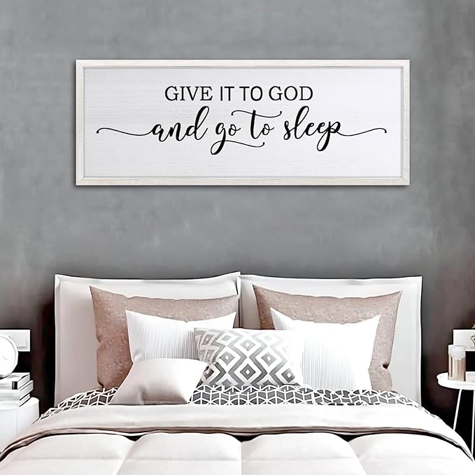 Sweet Dreams Above Bed Wall Decor Art 24"X10" Master Bedroom Over Bed Wall Wood Framed Sign (White)