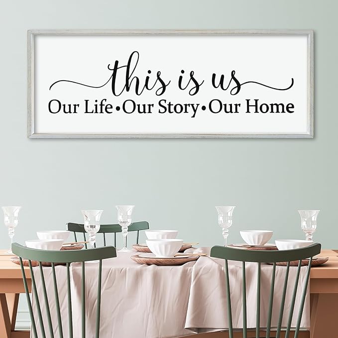 LuZhiQiang This Is Us Sign Wall Decor 40"×15" for Bedroom Family Sign Large Framed Wooden Wall Hanging Art (White)