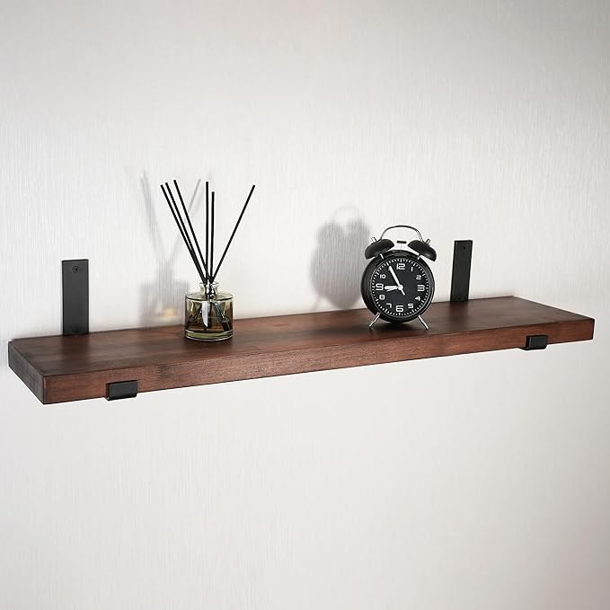 CONSDAN Floating Shelf for Wall Mounted Book Shelf Hanging Shelves Floating Bookshelf for Bedroom, Bathroom, Living Room, Kitchen USA Grown Solid Hardwood, Dark Maple 60x7.5x1.5 in