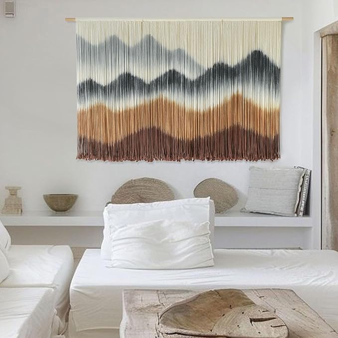 Macrame Wall Hanging Mountain Wall Art Dip-Dyed Macrame Wall Decor Modern Wall Decor Fiber Wall Art Craftsmanship 57" Wx35"L