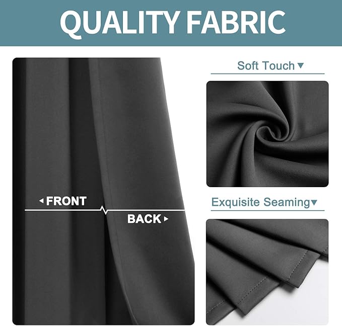 ChrisDowa Grommet Room Darkening Curtains for Bedroom and Living Room - 2 Panels Set Thermal Insulated Blackout Curtains (Dark Grey, 52W x 72L)