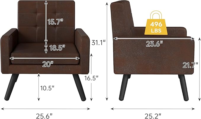 Kromax Mid-Century Modern Accent Chair Set of 2 for Living Room, 496 Lb. Weight Capacity, Dual Armrests, Comfy Extra Large Seat, Timeless Style Perfect for Reading & Relaxing, Bronze
