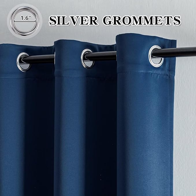 Blackout Curtains 72 Inch Length for Bedroom, Thermal Insulated Blackout Curtains 2 Panels Set, Solid Grommet Privacy Room Darkening Drapes for Living Room Windows(W52 x L72, Navy Blue)