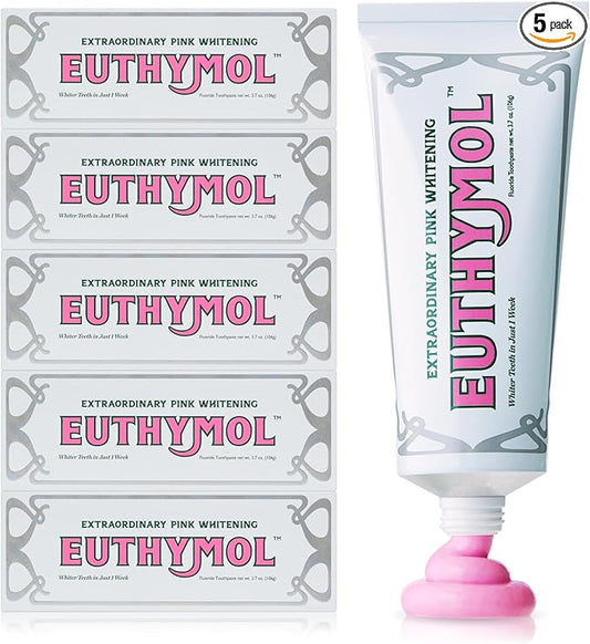 EUTHYMOL Whitening Toothpaste (3.7fl oz*5, Pack of 5) - Stain Removal in 2 Weeks, Long-Lasting Freshness for Sensitive Gum & Teeth. Bad Breath, Cavity Prevention. Recyclable Aluminum Tube