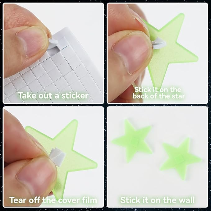 100 Stars and 1 Moon Glow in The Dark Luminous Fluorescent 3D Plastic Glow Stars Moon for Ceiling, Glowing Wall Stickers Create a Realistic Starry Sky, Room Decorations (Green)